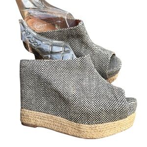 Jeffrey Campbell Black and White Woven Espadrille Wedge Sandals